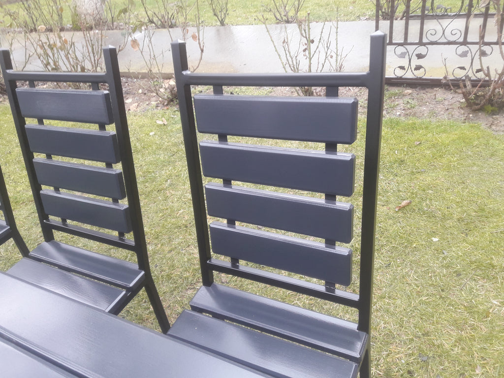 Set masă terasă 2000x900mm – scanduri gri antracit, cadru fier negru, 8 scaune